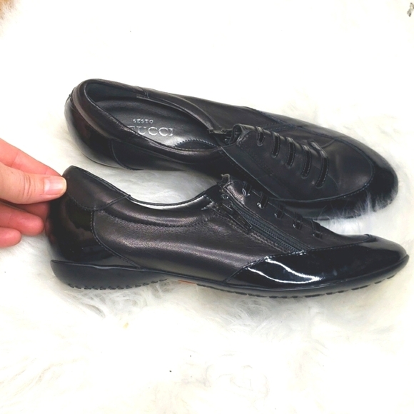 Sesto Meucci Black Leather Patent Side Zip Beckie Lace Up Loafers 6.5 - Picture 7 of 14